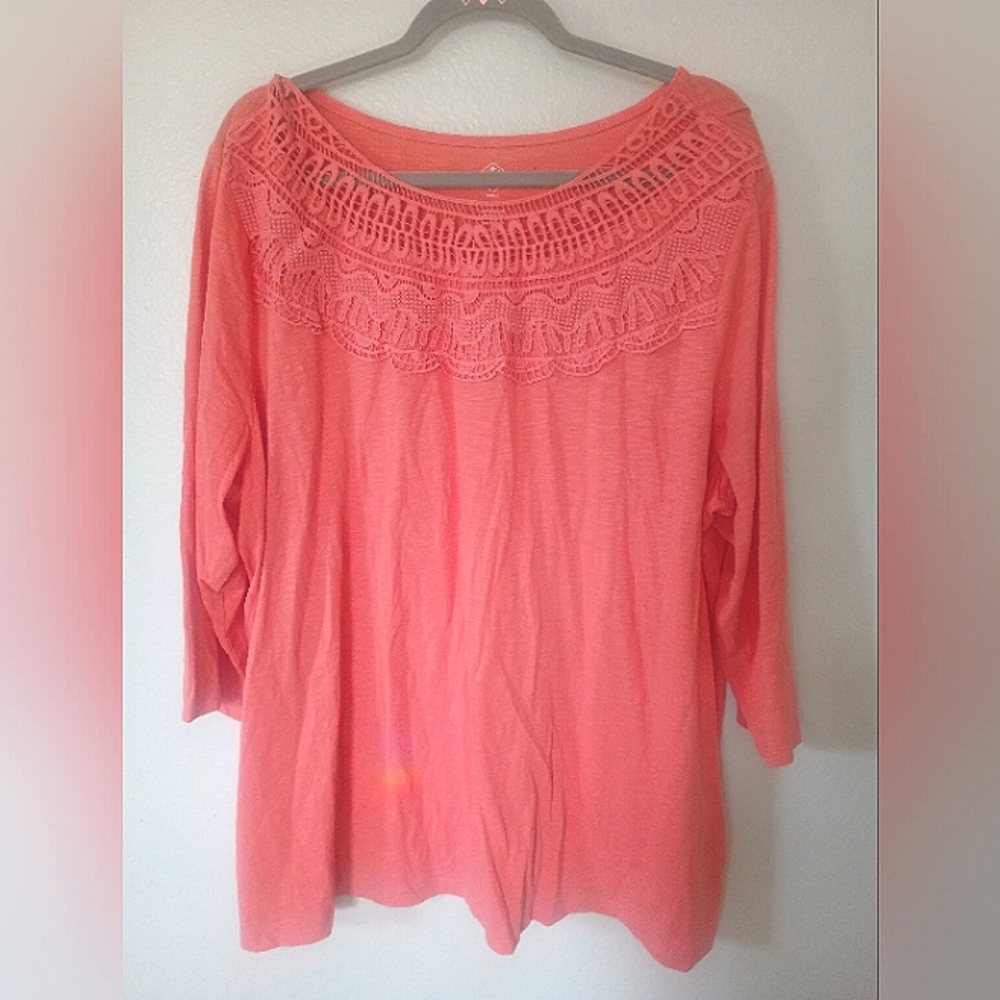 St. John's Bay Plus Size Coral Boat Neck Long Sleeve Top Size 3X
